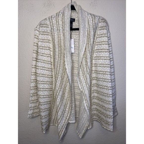 Karen Brooks fairy whimsical Gold Metallic Knit lagen Waterfall Cardigan New - Picture 1 of 8